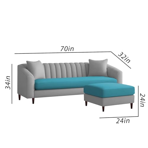 Image of Casaliving Doraldo 4 Seater L Shape Convertible Sofa Set for Living Room, 3 Seater & Ottoman Modular Sectional Couch for Small Space (Turquise Grey Colour) Fabric