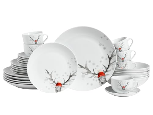 CreaTable, 13918, Serie Luna Hirsch, 30-teiliges Geschirrset,...