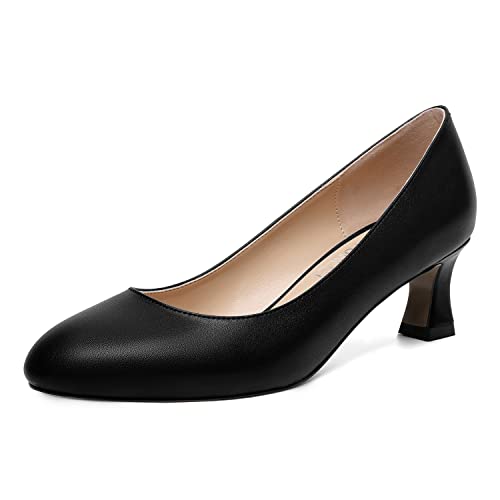 SHOWFOREST Womens Cute Slip On Round Toe Solid Matte Dating Kitten Low Heel Pumps Shoes 2 Inch