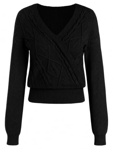 Image of ZAFUL Women's V Neck Cable Knit Sweater