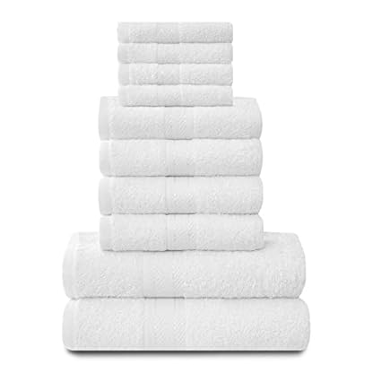 Lions Familien-Handtücher, 10-teiliges-Set, 100 % ägyptische Baumwolle, 4 x Gesicht, 4 x Hand, 2 x Badetuch, Premium Qualität, hoch wasserabsorbierendes Badzubehör, maschinenwaschbar, weiß, 544777