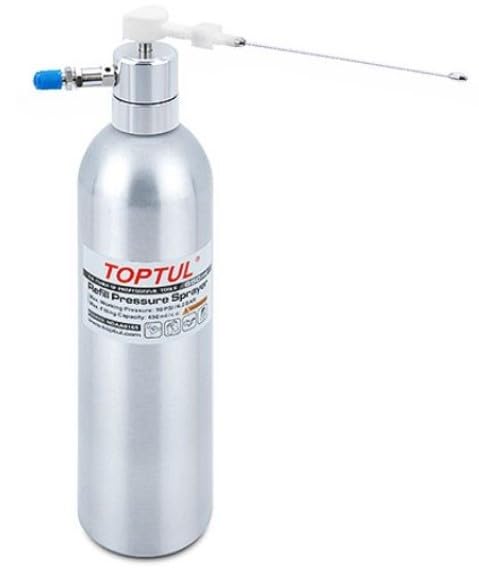 TOPTUL NDAA0165 Druckluft-Sprühflasche 650 ml, Aluminium-Drucksprühgerät mit verlängerter Düse, Schrader-Ventil und Sicherheitsventil