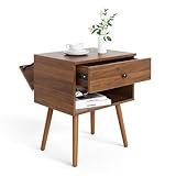 Mazefur Hidden Compartment Nightstands, Mid Century Modern Concealment Furniture, Bedside Table with Wood Legs, End Table with Storage Drawer for Bedroom (1,Walnut)