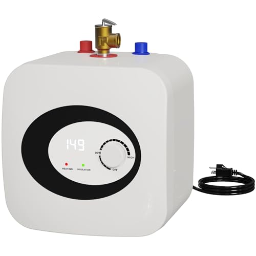 Ganggend 2.5 Gallon Mini Tank Electric Water Heater, 110V 1500W Under Sink Instant Hot Water Heater with Pressure Release Vavle, Digital Display for Kitchen,RV,Laundry