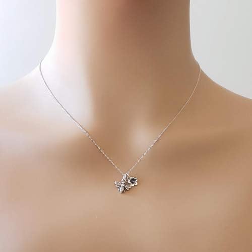 Sterling Silver Tiny Bee Charm with Tiny Flower Charm Necklace, 18" - Image 4
