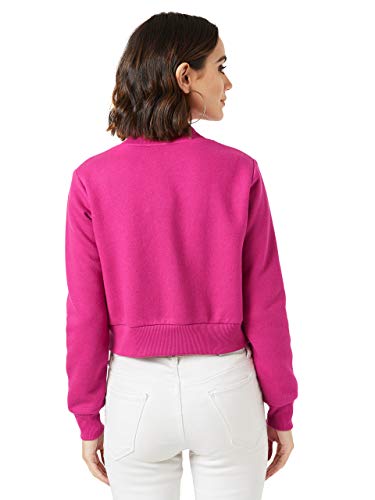 Image of Miss Chase Women's Pink Collared Full Sleeves Bomber Cropped Jacket