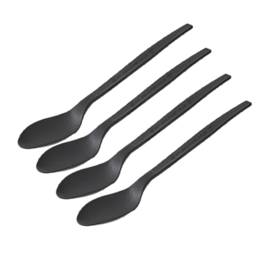 MAQA 50 pcs Cuillères pla noires réutilisables, cuillère compostable 16 cm, ensemble de couverts cuillère bio noire