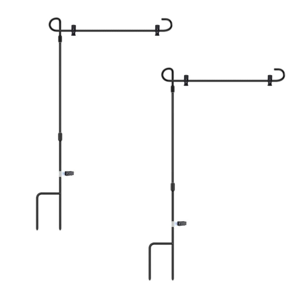 Support drapeau de jardin avec pince anti-vent mât métallique double 90cm