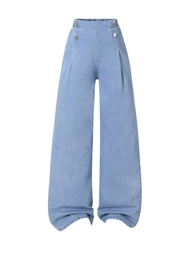 SHENHE Girl's Cute Cherry Graphic Straight Leg Jeans Embroidered Loose Long Denim Pants