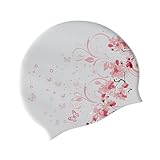 Badekappe Damen Lange Haare – wasserdichte Silikon Badekappe mit Blumenmuster – rutschfest & Komfortabel – Schwimmhaube für Frauen mit kurzem & langem HAA