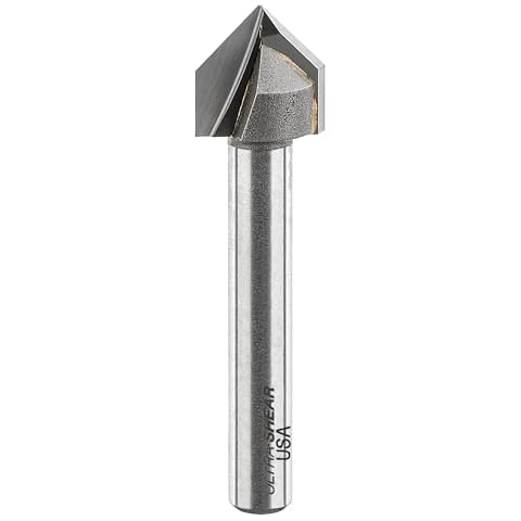 Ultra-Shear 90° V-Groove Carbide-Tipped Router Bit, 2 FL, 1/4" SH, 1/2" Dia, 1/4" CL, Clean Engraving, Lettering & Miter Fold Joinery on CNC, Handheld & Table Routing, USA-Made US229050VG Cover