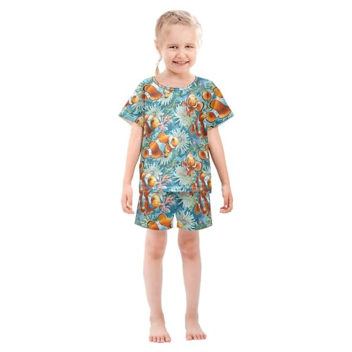ALAZA Clownfish Coral Reef Ocean Pajamas Short Sleeve 2 Piece Sleepwear Top and Bottom Pajama Set Unisex3