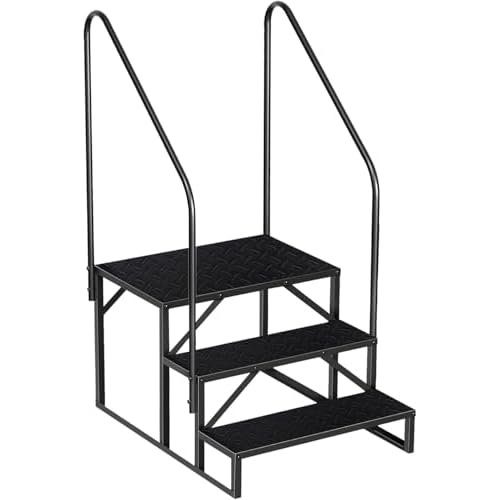 3 Step RV Steps with Handrails, 660 LBS RV Stairs Handrails Ladder with Anti-Slip Panel, Portable Stairs Steps for RV, Mobile Home, Hot Tub, Outdoor 3