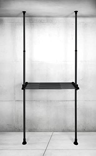 WENKO Regalboden Mod. Herkules ausziehbares Zubehörteil für Teleskop-System aus stabilem Stahl mit Kunststoffhalterungen Schwarz Maße 73-120 x 4 x 42,5 cm