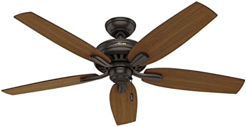 Hunter 52 inch Outdoor or Indoor Ceiling Fan No Light - Bronze Ceiling Fan without Light, For Patio, Porch, Garage, or Living Room, Standard Mount, 5 Blades, Pull Chain - Newsome 53323, Premier Bronze