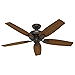 Hunter 52 inch Outdoor or Indoor Ceiling Fan No Light - Bronze Ceiling Fan without Light, For Patio, Porch, Garage, or Living Room, Standard Mount, 5 Blades, Pull Chain - Newsome 53323, Premier Bronze