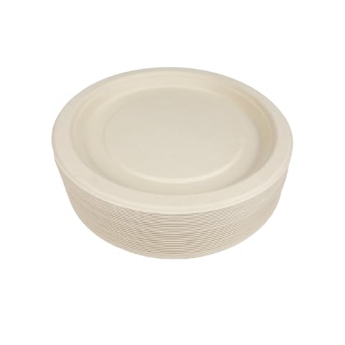 50 Count Compostable Dessert Plates, Heavy-duty Unbleached Biodegradable Bagasse and Bamboo fiber Paper Plates (9