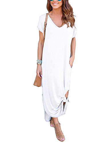 Vestidos Túnica De Mujer De Manga Corta De Verano Casual Más Tamaño Maxi Vestido Blanco XXL Cover