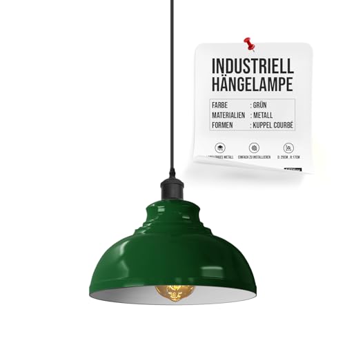 LEDSone Industrielle Pendelleuchte Retro Kronleuchter Deckenleuchte Vintage Lampe Deckenbeleuchtung Metallschirm für Restaurant Wohnzimmer Schlafzimmer Küche Flur Bar (Grün)