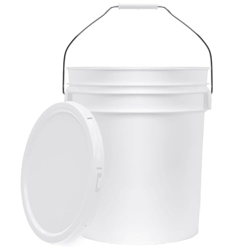 5-Gallon White Bucket Pail Container With Lid | Food Grade | Heavy-Duty 90Mil Extra Durable | Metal Handles With Plastic Grip For Easy Carrying | Multi-Use | Easy Stack And Store | Bpa Free - 1 Pack