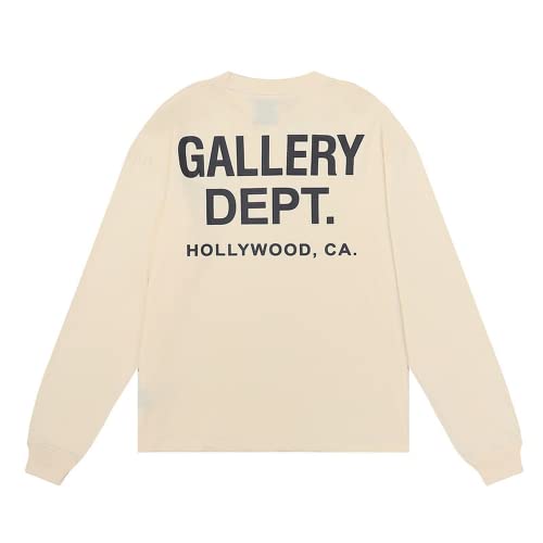 Gallery Dept Sweatshirt for Men Women Letter Print Pullover Shirts Casual Loose Long Sleeve Sweater Tees Tops (Khaki,Small,Small)