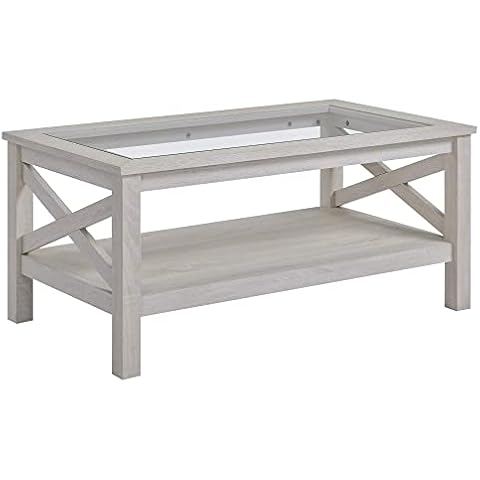 Mesa de Centro HOMCOM con Vidrio Templado y Estante de Madera Cover