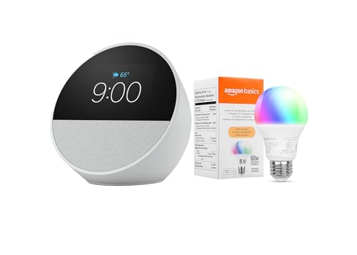 Echo Spot with Amazon Basics Smart Color Bulb