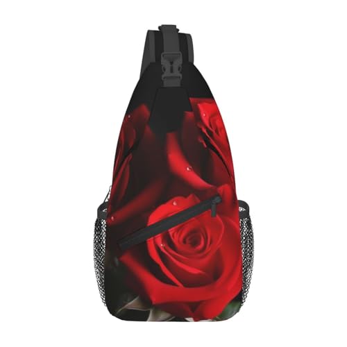 Mochila cruzada de pecho en diagonal negra con rosas