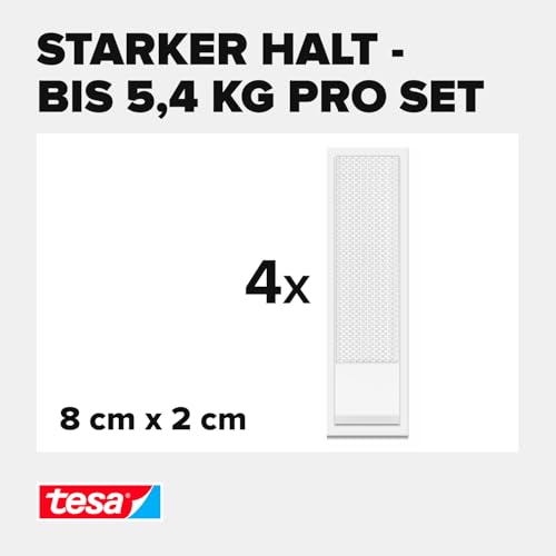 tesa Powerstrips CLICK - Klett-Klebepads zum An- und Abklicken von Bilderrahmen und Wanddekorationen ohne Bohren - selbstklebende Klettband-Strips mit ON und OFF Click-System - Medium - 4 x 2 Stück