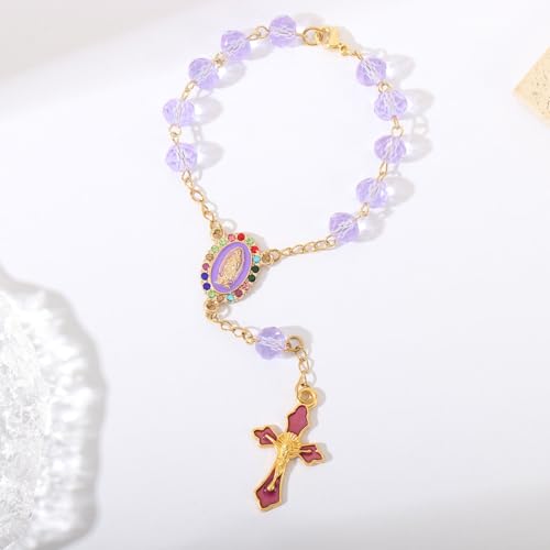 Image of Car Mirror Hanging Accessories,Cross Car Rosary for Rearview Mirror Hanging,Catholic Religious Gifts for Women Men,Wedding Favors Baptism Gifts for Guest (Purple)