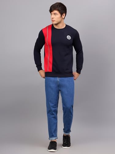 Image of Ben Martin Men's Round Neck Regular Fit Full Sleeve Side Penal Contrast Cotton Polyester Sweatshirt
