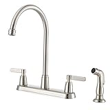 VAPSINT Commercial 360 Degree Swivel Brushed Nickel Stainless Steel 2 Handle Kitchen Faucet with...