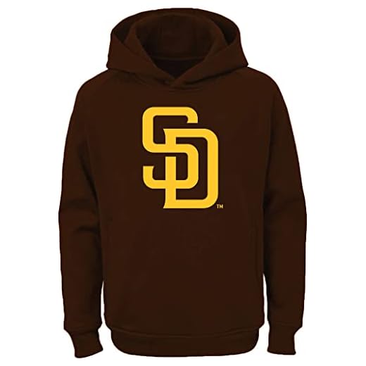 Outerstuff MLB Youth 8-20 Team Color Polyester Performance Primary Logo Pullover Sweatshirt Hoodie (14-16, San Diego Padres Brown)