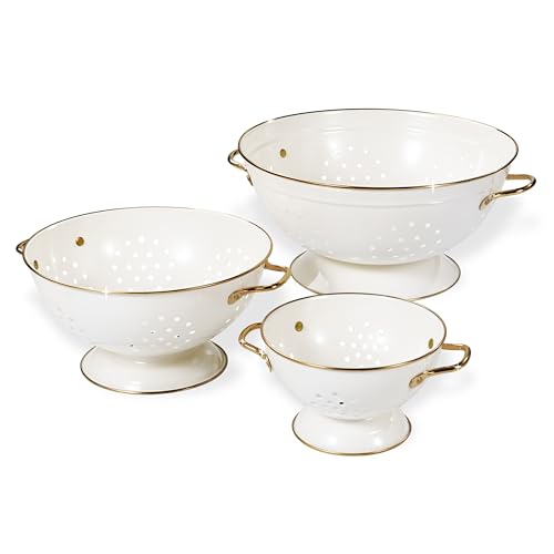 Metal Colander Set of 3, Strainer Basket with...