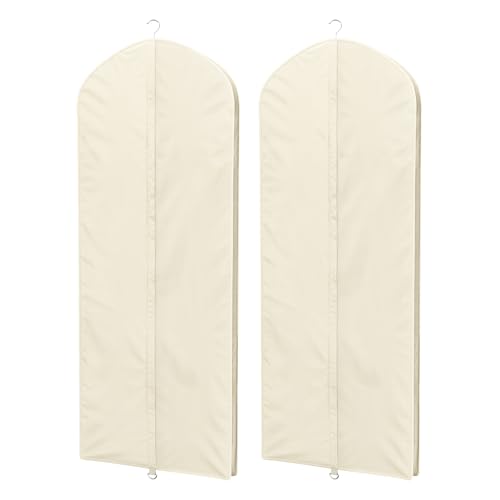 Image of Univivi Premium Breathable Oxford Dress Cover Garment Bag, 60 inch Garment Bag for Hanging Clothes, Closet Clothes Storage, Dress, Jacket, Suit & Coat Bag - Beige,2 Pack