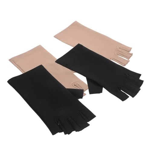 BESTYASH Guantes sin Dedos Resistentes a Rayos UV para Mujer 2 Pares Negro y Color Piel Protectores Solares para Manicura de Gel Ideales para Conducir y Uso Diario