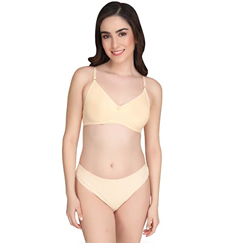 Image of Non Padded Bra Panty Set - Made of Pure Cotton Full Coverage Non Wired Seamless Pushup Soft Cup for T-Shirt Saree Dress Sports Garment for Daily Use Everyday