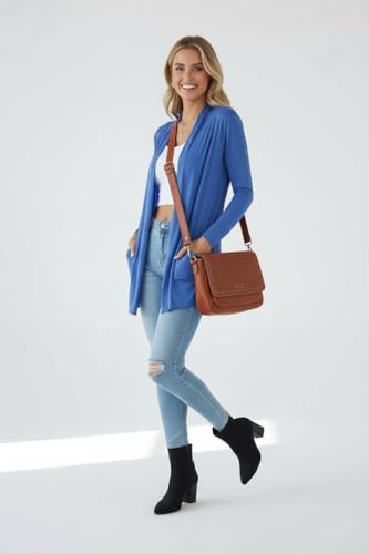 Image of ToBeInStyle Womens Open Front Long Sleeve Lightweight Asymmetrical Draped Cardigan with Side Pockets