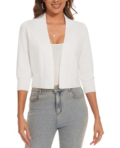 Image of Women 3 /4 Sleeve Cropped Cardigan Lightweight Casual Open Front Bolero Shrug Sweaters
