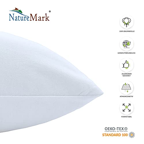 NatureMark Set of 2 Jersey Cushion Covers, 100% Cotton, with Zip, Soft and Breathable, White, 40 x 145 cm (Side Sleeper Pillow) - Image 4