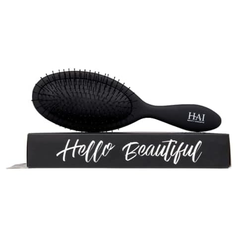 HAI DETANGLER - Premium Smoothing Paddle Brush for Wet or Dry Hair - Midnight Black Cover