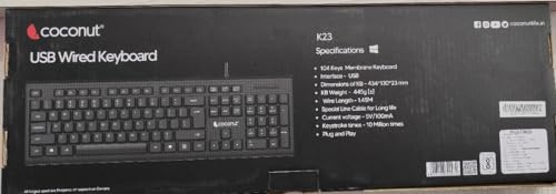 Image of coconut K23 USB Wired Keyboard, 104 Keys, Membrane Keys, 1.45m Cable, Black