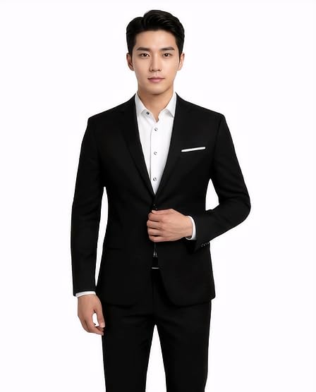 humjoli Men's Black Slim Fit Blazer, Single Breasted Formal Coat, Smart Casual Style-picture-47