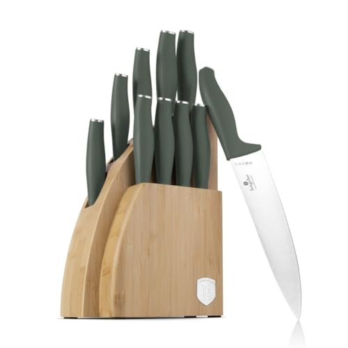 Berlinger Haus 10-teiliges Messerset mit Halterung - Matte Green Collection - Küchenmesser Set, scharfe Klingen, ergonomischer Griff, rostfreier Stahl, ideal für professionelle und Hobbyköche