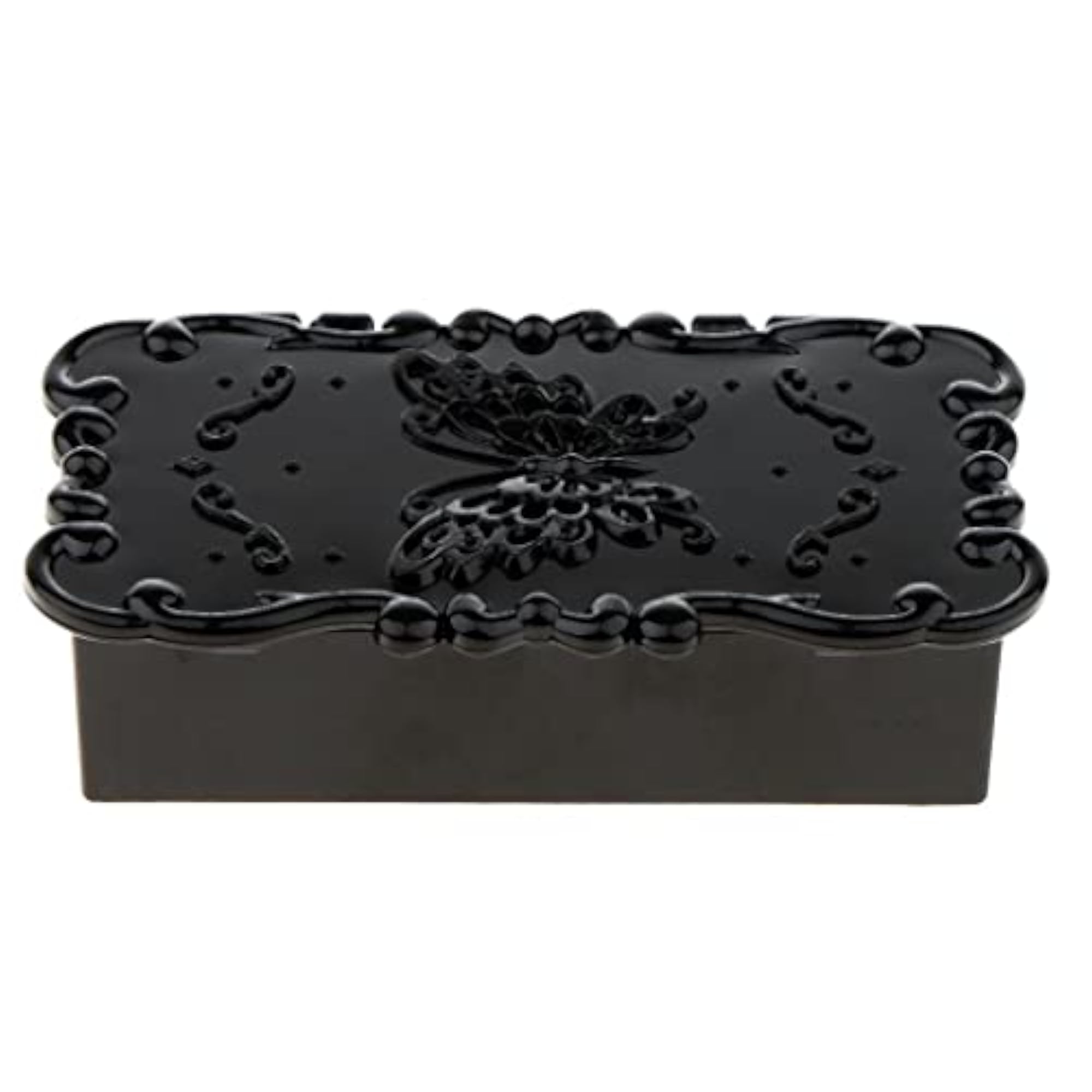3pc Black Retro False Eyelashes Cosmetic Jewelry Storage Box with Mirror Lid