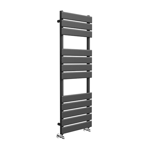 Greened House Richmond Heated Towel Rail Flat Panel Black Bathroom Towel Radiator Central Heating (Black, 400mm W x 1200mm H)