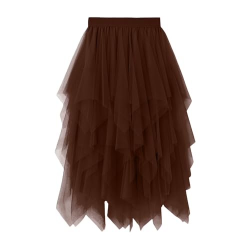 Jupe en tulle pour femme - Jupe tutu bouffante pour femme avec paillettes - Jupe midi irrégulière pour carnaval, costume de fée et de princesse - Tenue de Nouvel An - Grandes tailles, marron, XXL