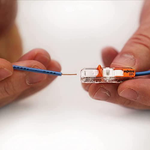 WAGO 221-2401 | Lever-Nuts® Inline Splicing Connector | for Solid and Stranded Conductors | 2-Conductor with Operating levers | 20-12 AWG | Transparent housing | White Cover | [Box of 60 Pieces]