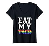 donna eat my tacos divertente lgbtq gay pride month cinco de mayo maglietta con collo a v