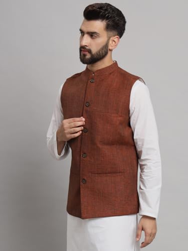 Image of LATEST CHIKAN Men's Traditional Cotton Solid Nehru Jacket /Waistcoat